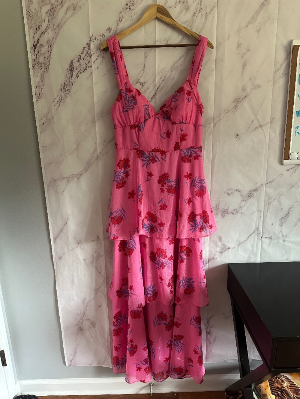 CRYSTAL DOLL - FLORAL TIERED MAXI DRESS PINK/RED/PURPLE WOMENS LARGE